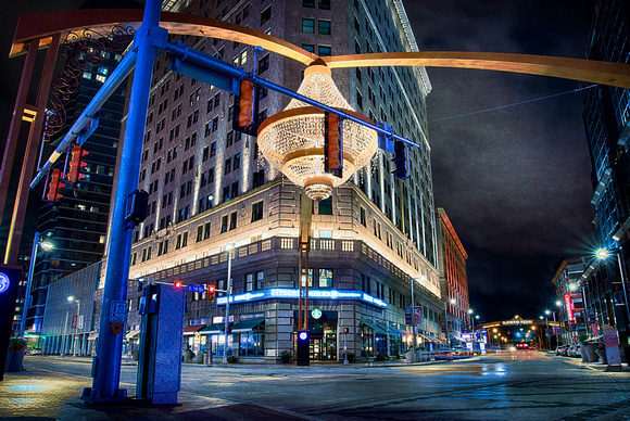 Playhouse Square chandelier Facing South